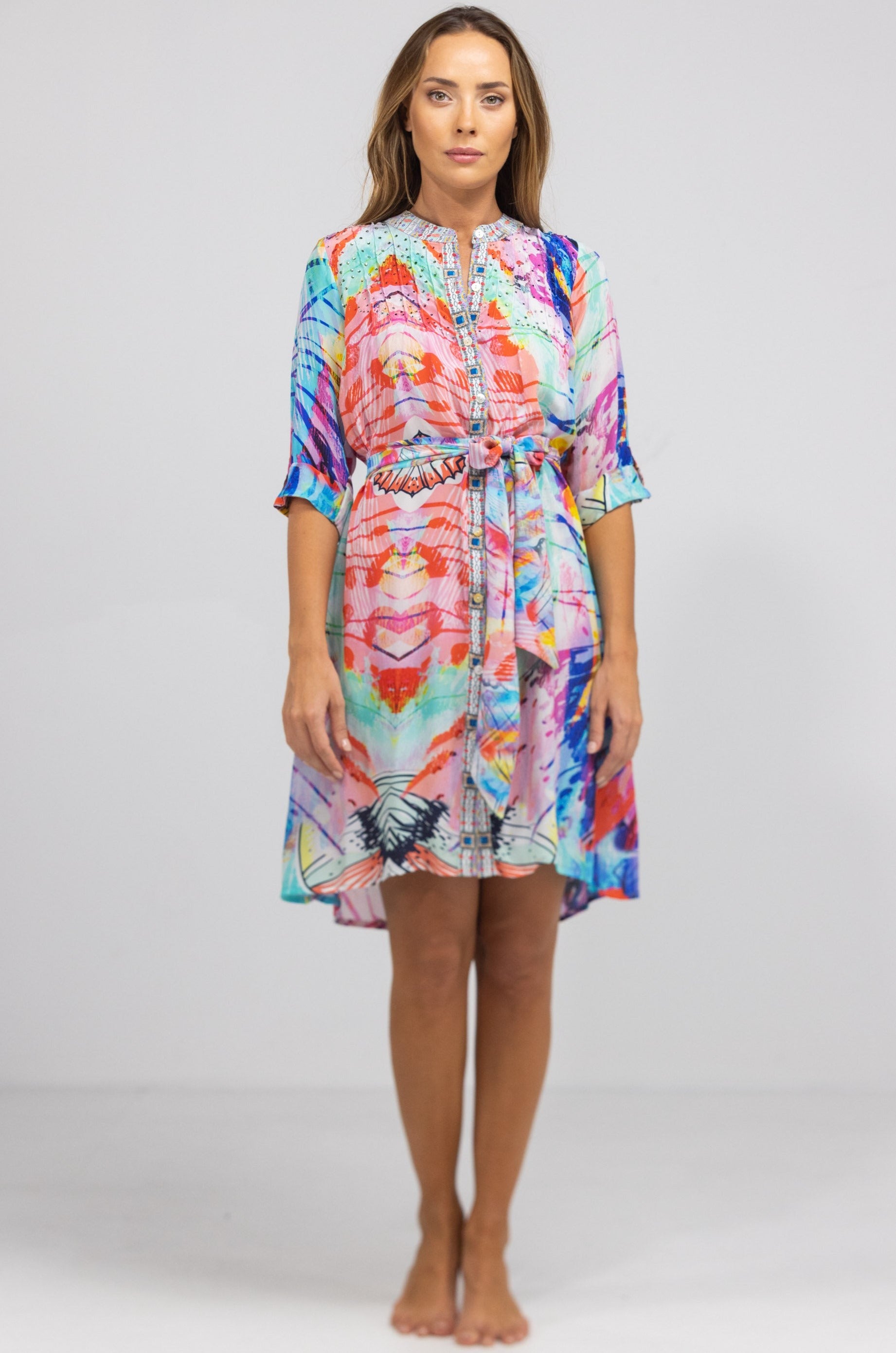 INOA Clothing PINTUCKS Shirt Dress Canberra Print Multi | Sub Couture